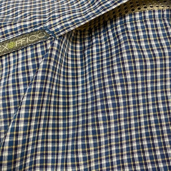 Ex Officio Mens Shirt XL Blue Plaid Long Sleeve Hiking Vented Pockets Snap Front - Picture 12 of 12